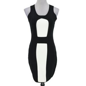 Milly Dress Womens Medium Black White Stretch Knit Sleeveless Back Zip BodyCon